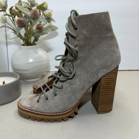 Jeffrey Campbell X Free People Cors Suede Lace Up Peep Toe Ankle Boots Women 9M - Picture 3 of 10